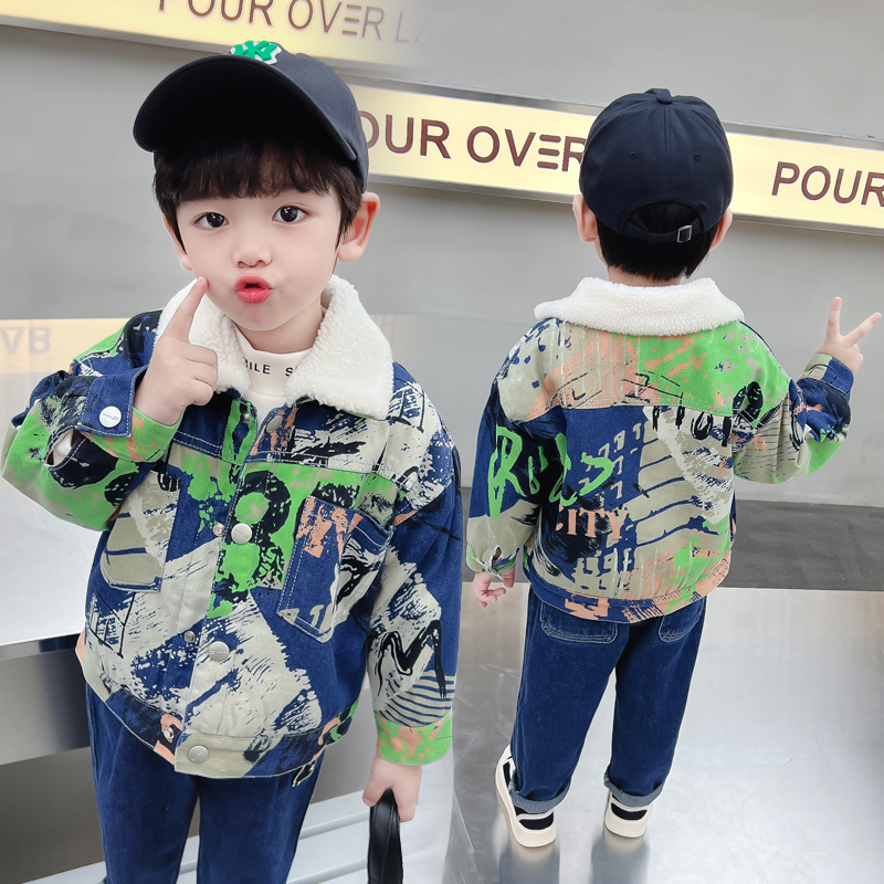Baby Clothing Drawing - سترة باركا دافئة من قماش الدنيم
